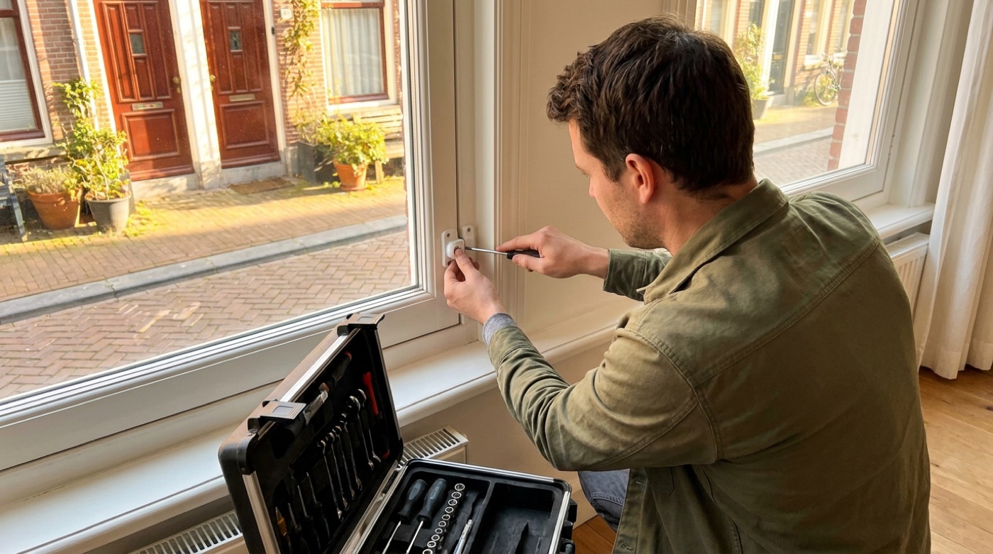 Slotenmaker plaatst een raamslot voor extra veiligheid